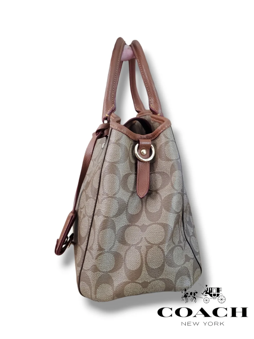 Coach Signature F34608 Margot Brown Canvas Tote Bag with Leather Trim - Picture 5 of 16
